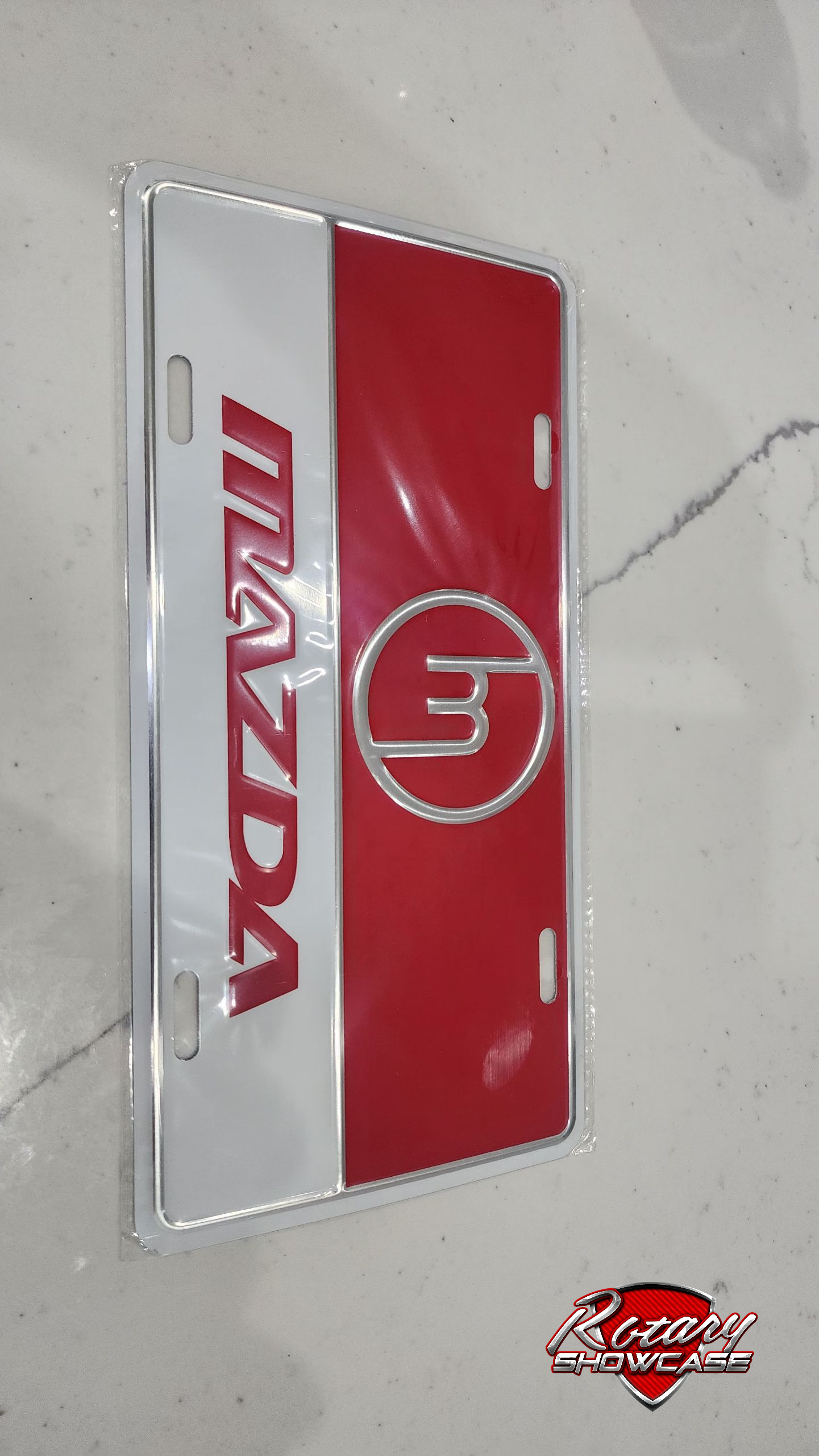 Mazda plate (Mazda old school logo) red and white